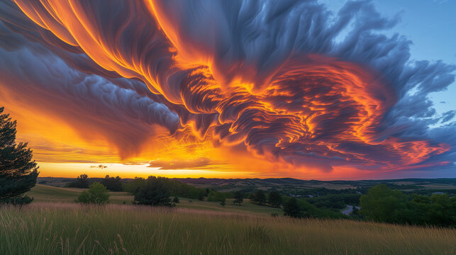 Undulatus asperatus clouds that look like waves rolling across the sky, Ai generated Images
