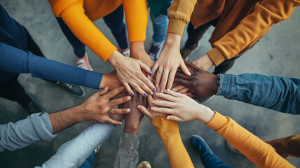 Hands of unity as a diverse group of people