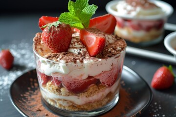 Tiramisu dessert with strawberries
