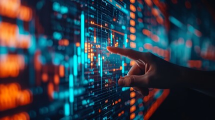Naklejka premium Businessman hand pointing finger to growth success finance business chart of metaverse technology financial graph investment diagram on analysis stock market background with digital economy exchange