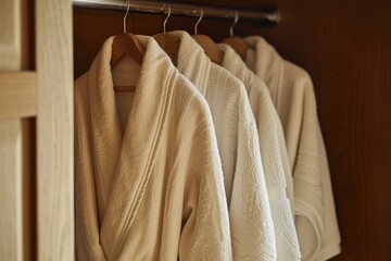 Robes hanging in wardrobe