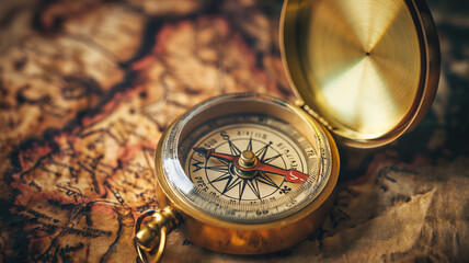 Compass, concept on direction and route, close up photo of a compass