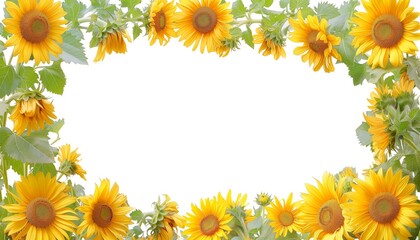 Sunflower frame with empty space in the middle, isolated on white background