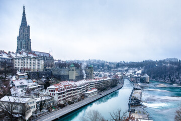 Aare River in Bern, Switzerland with Bern in Background
