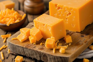 Sharp Cheddar Cheese on a Wooden Board