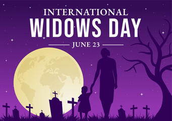 International Widows Day Vector Illustration on 23 June with Woman Mourns and Injustice Faced by Widow in Flat Cartoon Background Design