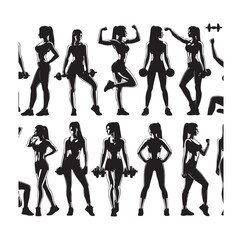 Collection of fitness woman silhouettes