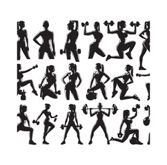 Collection of fitness woman silhouettes