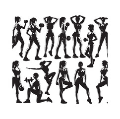 Collection of fitness woman silhouettes