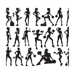Collection of fitness woman silhouettes