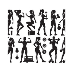 Collection of fitness woman silhouettes