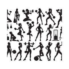 Collection of fitness woman silhouettes