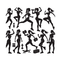 Collection of fitness woman silhouettes