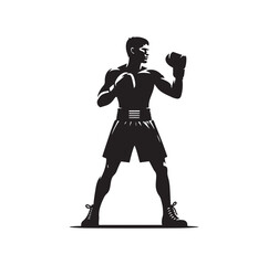 A boxer stands with a pose vector silhouette