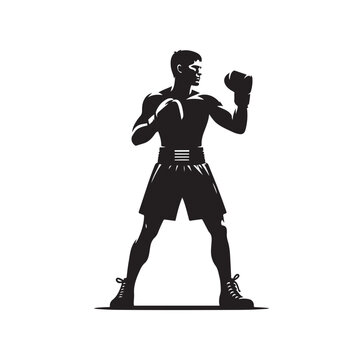 A boxer stands with a pose vector silhouette