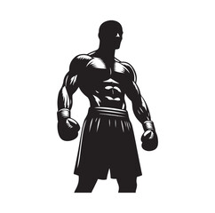 A boxer stand with pose vector silhouette