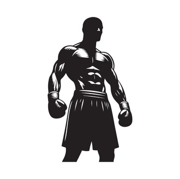 recommend clip art: A boxer stand with pose vector silhouette