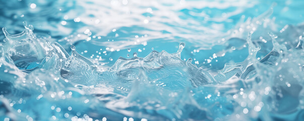 Water splashes with ripples blue water drops background