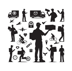 Delivery man silhouettes vector illustration