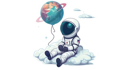 Cute astronaut floating with balloon cartoon vector icon illustration. science technology icon concept isolated premium flat cartoon on white background --ar 16:9 --v 6