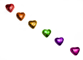 heart-shaped chocolates with pride lgbtq colors