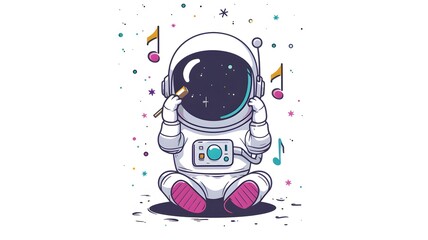 Cute astronaut listening music cartoon vector icon illustration. science technology icon concept isolated premium flat cartoon on white background --ar 16:9 --v 6