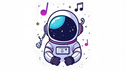 Cute astronaut listening music cartoon vector icon illustration. science technology icon concept isolated premium flat cartoon on white background --ar 16:9 --v 6