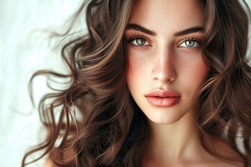 Fototapeta premium Gorgeous woman with luscious waves dark haired with curls
