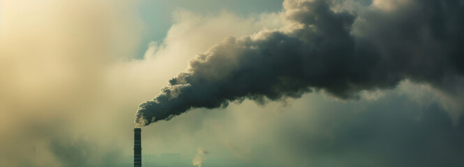 Global Warming industrial pollution a large plume of smoke into the air