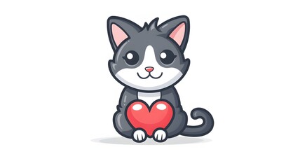 Cute cat with love heart cartoon vector icon illustration on white background --ar 16:9 --v 6