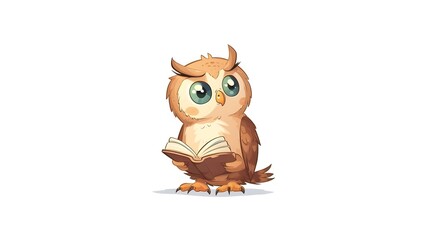 Cute owl with book cartoon illustration on white background --ar 16:9 --v 6