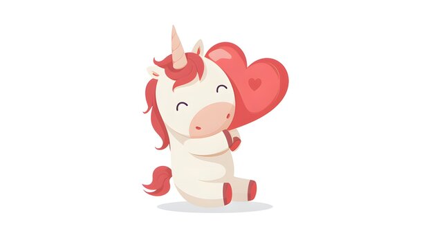 Cute unicorn hug love heart cartoon vector icon illustration. animal nature icon concept isolated premium vector. flat on white background --ar 16:9 --v 6