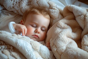 Adorable infant peacefully asleep in cozy bed reflecting the notion of kinship and nurturing