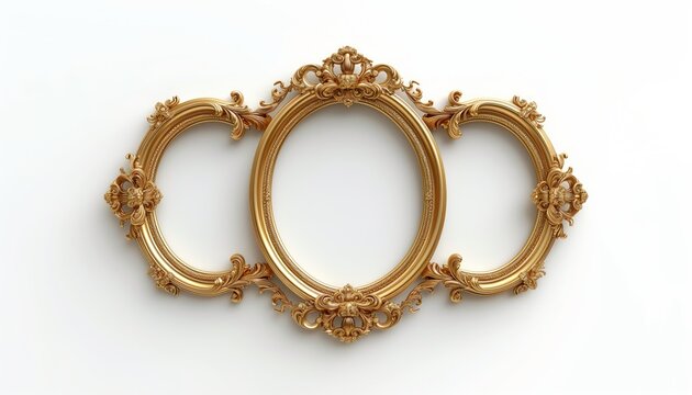 3d illustration. Classic gold frame in the Baroque style