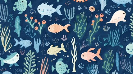 Naklejka na ściany i meble water ocean animals pattern background design