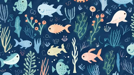 Foto auf gebürstetem Alu-Dibond Meeresleben water ocean animals pattern background design