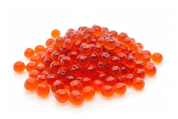 Red trout caviar piled on white surface