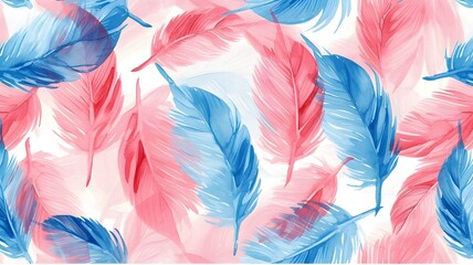 Hand drawn blue and pink watercolor feathers set for your design --ar 16:9 --v 6