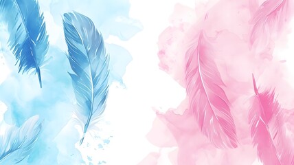 Fototapeta na wymiar Hand drawn blue and pink watercolor feathers set for your design --ar 16:9 --v 6