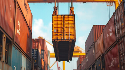 A closeup of a container being lifted from a ship onto a waiting train showcasing the seamless transfer between water and rail transport in intermodal systems.