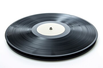 Vinyl record spinning solely on white