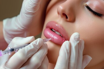 Lip volume augmentation injections in a cosmetic clinic