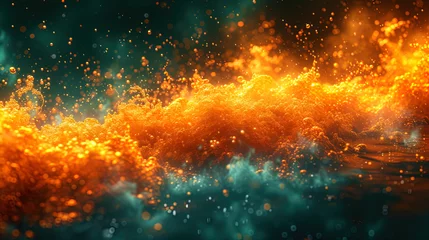 Foto op Aluminium Abstract explosions in orange and green gamuts, like puffing sparks of passi © JVLMediaUHD