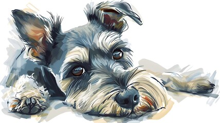 I love my schnauzer. Vector sketch illustration with hand drawn dog portrait. on white background --ar 16:9 --v 6 - obrazy, fototapety, plakaty
