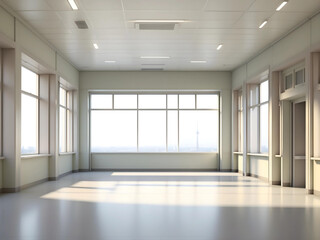 Obraz premium large room with neutral colors, no furniture, empty. natural lighting. room with large windows. shiny floor