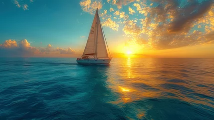 Poster A sailboat floating on the open sea by win © JVLMediaUHD