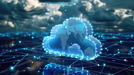 Enterprise network concept utilizing cloud computing technology and online data storage.