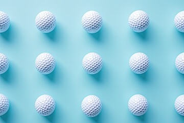Minimalist design with white golf ball on blue pastel backdrop