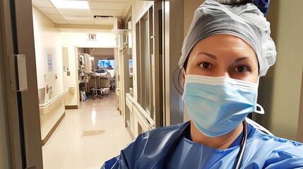 Fototapeta na wymiar Behind the Scenes: Nurse Captures a Selfie at the Hospital