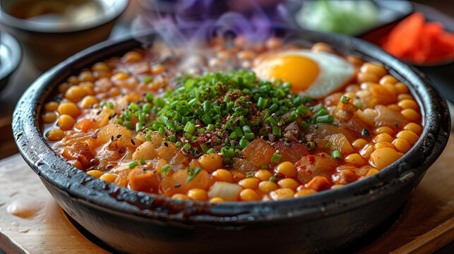 Odn seasonal ingredients boiled in the broth and are hot in hot condi